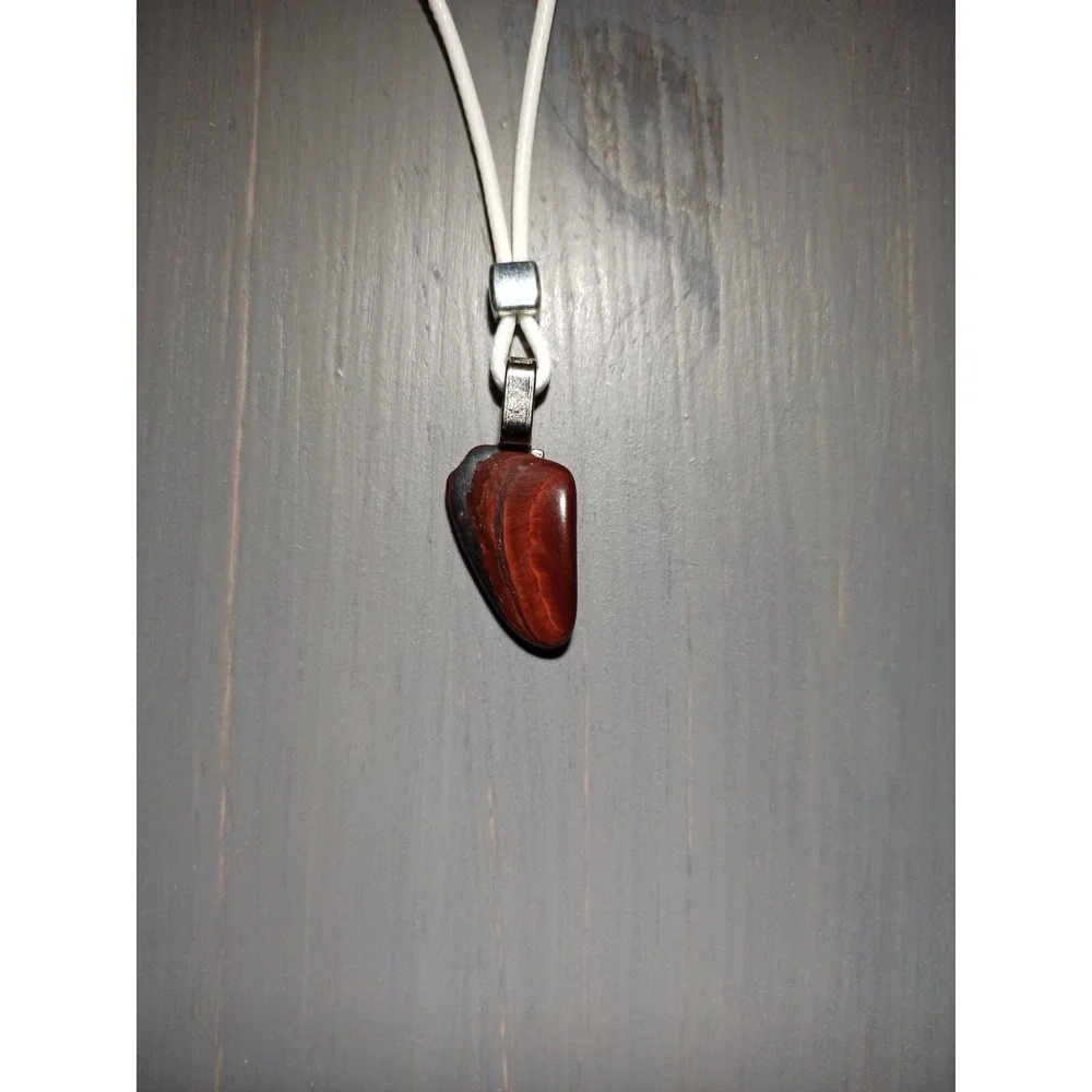 Red Tiger Eye Stone Pendant Necklace White Waxed Cord 17 Inch Break Away Closure